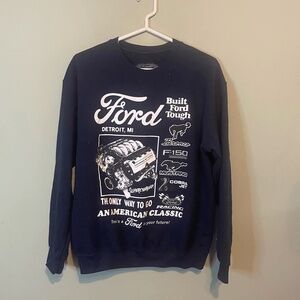 Ford Unisex Crew Neck Cotton Blend Graphic Pullover Sweatshirt Blue Medium